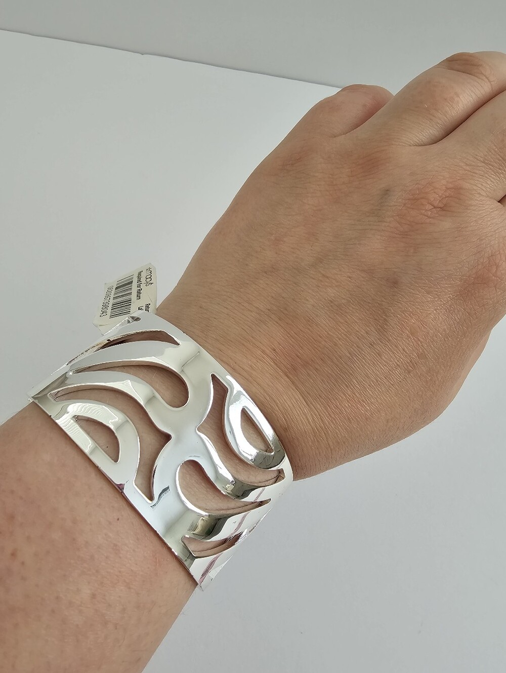 Macy's Silver Tone Wide Cutout Filigree Cuff Bracelet Bold Abstract Statement 2"